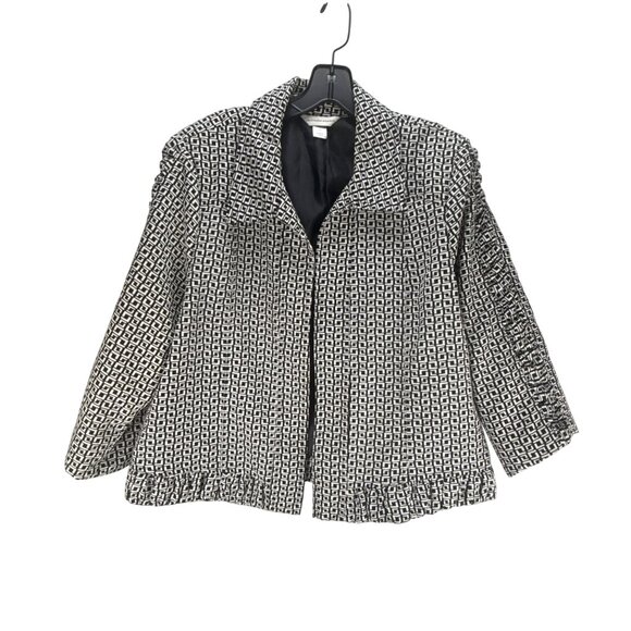 Christopher & Banks Textured Blazer Jacket Black White XL Ruched Office Career - Picture 1 of 8
